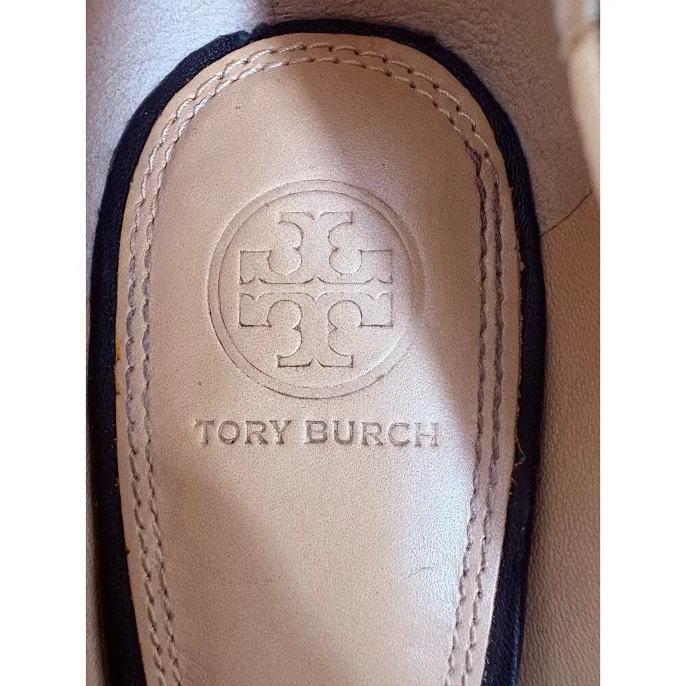 Tory Burch Black Leather Pumps Tortoise Logo Bow Heels Size 8 Classic Preppy